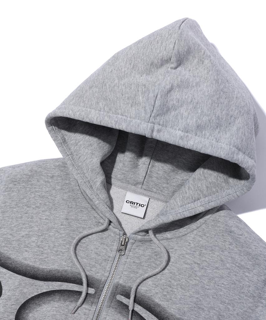 Critic Crop Wormhole Logo Hoodie Zip-Up Melange Gray
