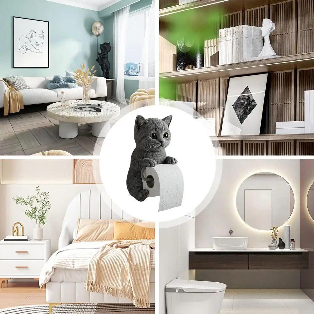 Simple Installation Cat Toilet Paper Holder 3D Cat Shape Hanging Paper Towel Stand Home Use