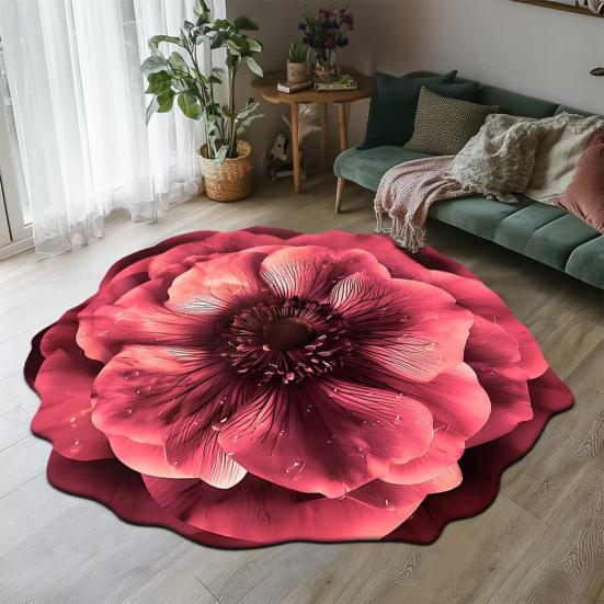 3D Flower Bathroom Rug Anti-Slip Absorbent Floor Mat Realistic Flower Area Rug for Entrance