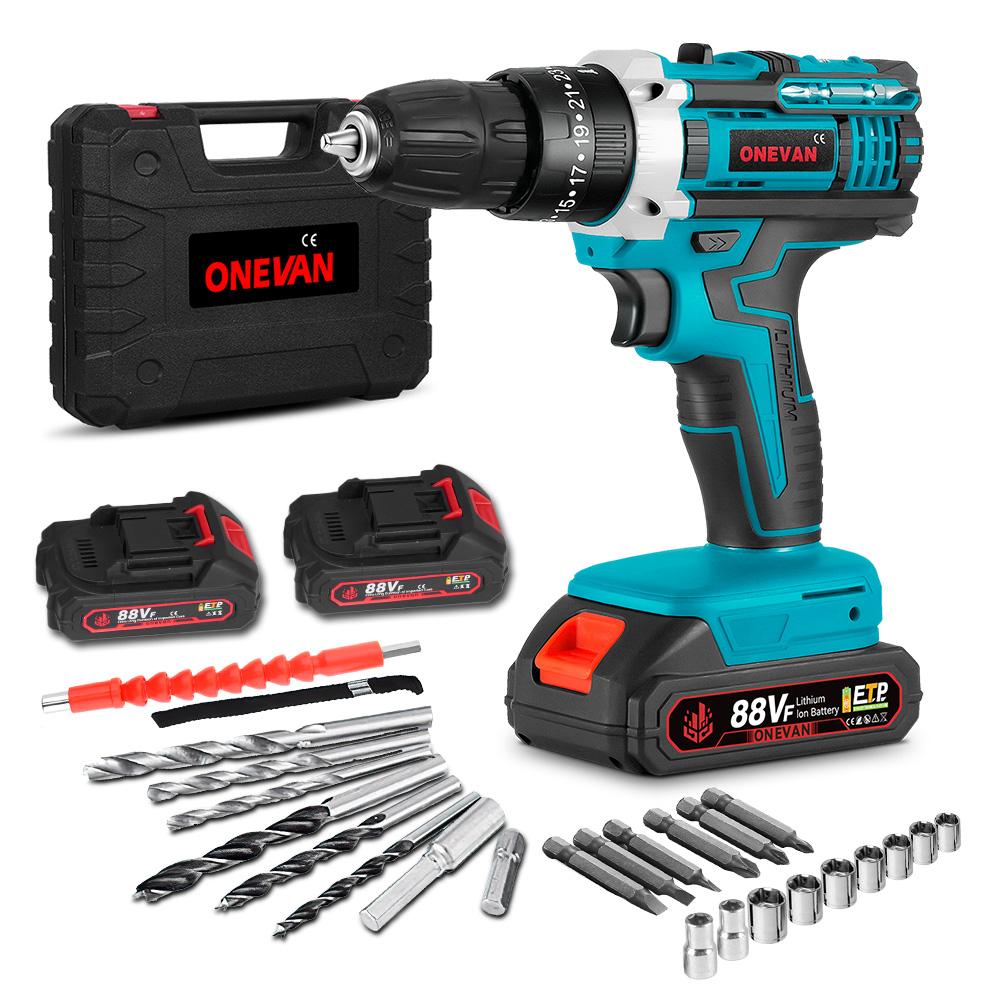 ONEVAN Electric Impact Drill 25+3 Torque 500W Cordless Electric Screwdriver Woodworking Power Tool For Makita 18V Battery Pin