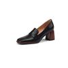 Fashion 2025 Spring New GENUINE LEATHER Women Shoes LEISURE Women Slip-On Shallow Pumps Square Toe Heels Shoes Women Zapatos De Mujer