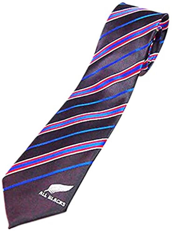 [NZSM] All Blacks Official Striped Tie [Black x Red] Pop Design AB Logo Rugby New Zealand National Team Official Casual Accent Gift #31