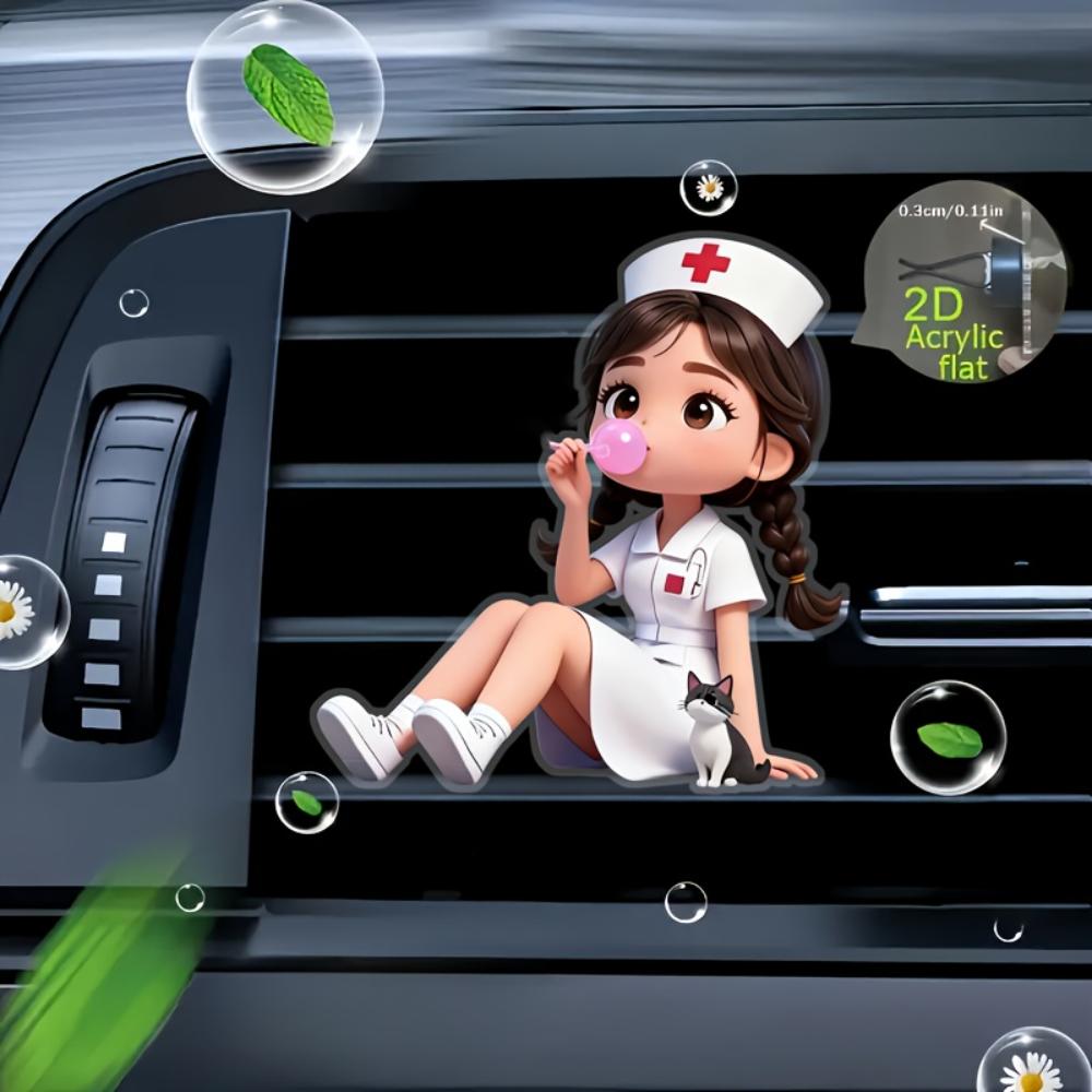 2D Flat Refillable Car Vent Aroma Clip, Blowing Bubbles Girl, Car Interior Diffuser With 2 Unscented Pads