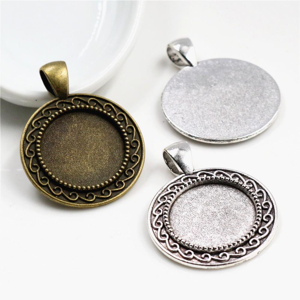 10pcs 18mm Inner Size Antique Bronze And Antique Silver Plated Connection Style Cabochon Base Cameo Setting Charms Pendant