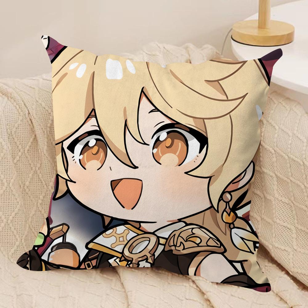 Aether Cute Cute Genshin Impact Cushion Cover Silky Short Plush Invisible Zipper Dustproof Sofa Pillow Case For Home Decor