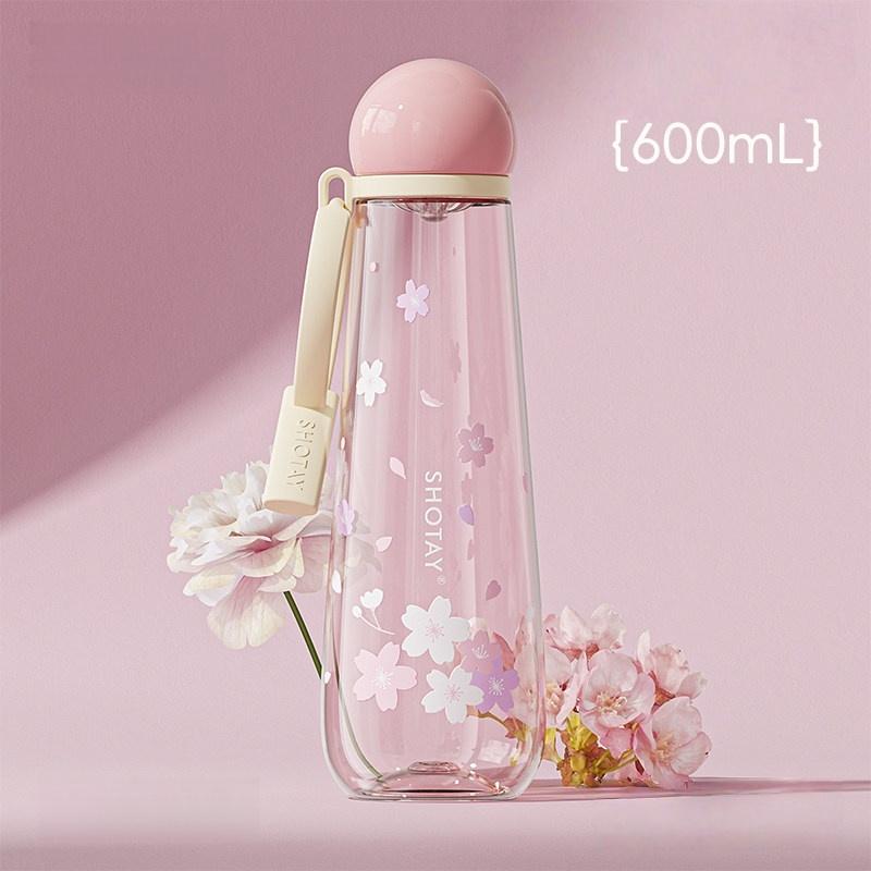 SHOTAY  400/600ml Plastic Water Cup Flower Pattern Water Bottle with Tea Strainer Leak-proof Brew Tea Cup Portable Office Cup