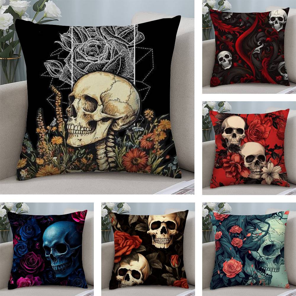 Luxurious Skull Pattern Pillow Case Plush Fabric Soft Double Sided Print Home Sofa High Quality Cushion Cover Throw