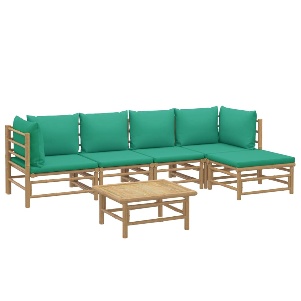 6 Piece Garden Lounge Set with Green Cushions Bamboo