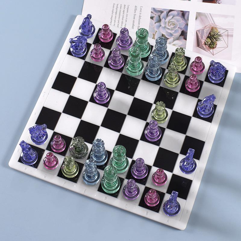 1 Set Diy Drop Glue International Chess Crystal Epoxy Resin Mold 3D Chess Piece Silicone Mould Accessories