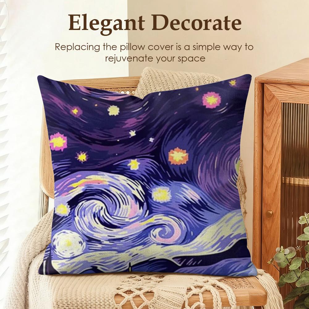 Color Van Goghs Starry Night Cushion Cover Natural Linen Organic Fabric DoubleSided Printing Sofa Home Decor Gift Pillow Case