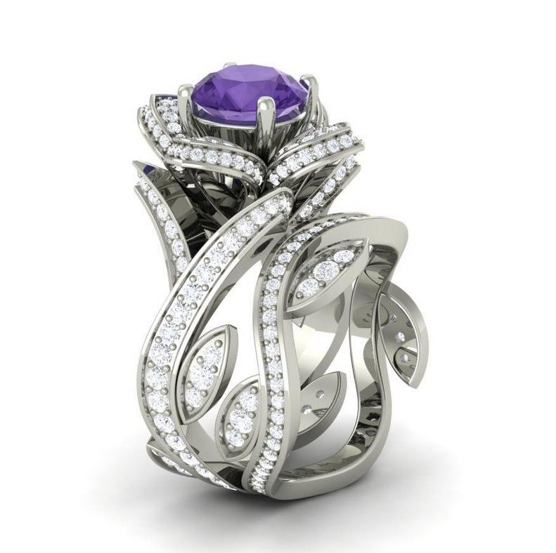 High Quality Women'S Rose Zircon Ring Copper Silver Plated Creative Flower Ring