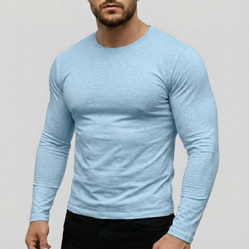 Herren Casual einfarbiges Basisshirt, Herren Sportoberteil mit Rundhalsausschnitt und langen Ärmeln