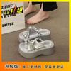 Fairy thick-soled heightening beach with skirt sandals 2025 new fashion rhinestone cover toe cool slippers woman