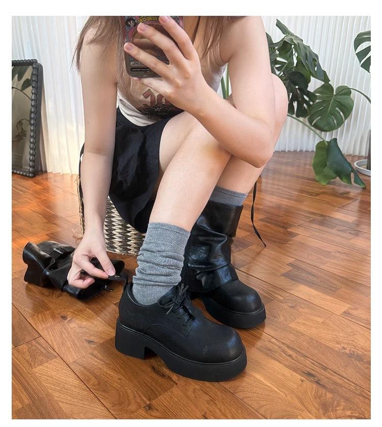 

Spice Girl removable heightening 7CM two-wear trouser boots 2025 autumn and winter new belt buckle pleated fashionable mid-boots 40