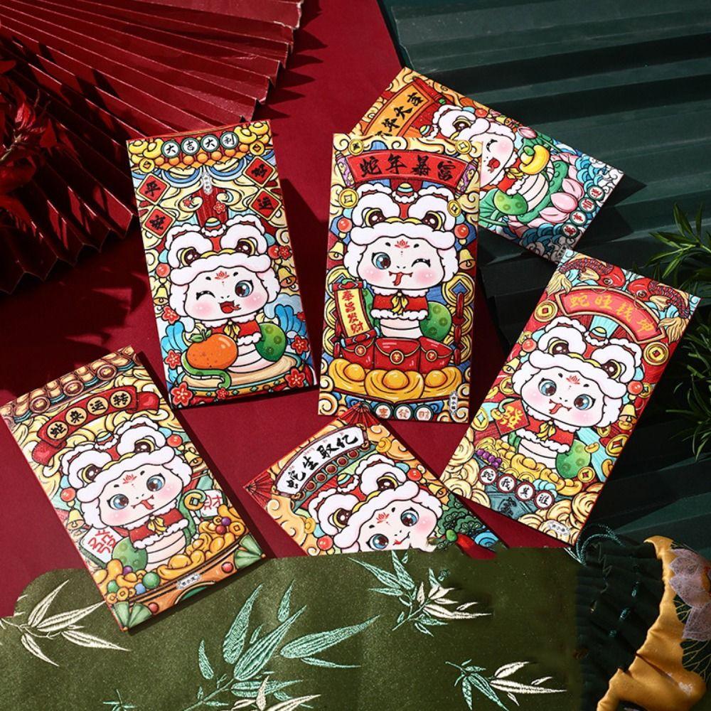 6pcs/set Chinese Style Red Envelope Traditional Blessing Pockets Lucky Money Bag Chinese New Year