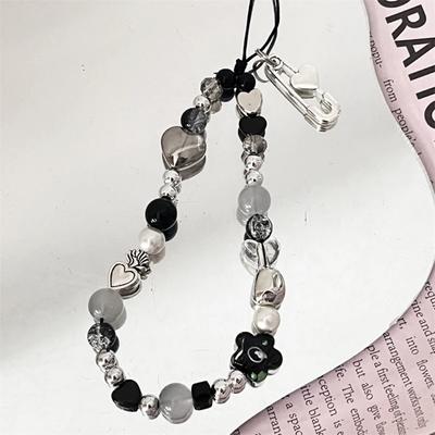 Y2K Heart Phone Charm Strap Flower Bead Pendant Korean Bracelet For iPhone Samsung Accessories Hanging Rope For Girl Jewelry