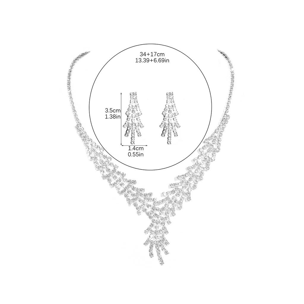 Luxury Sparkling Rhinestone Necklace Earrings Set, High-end Temperament Necklace Ear Jewelry Wholesale Price