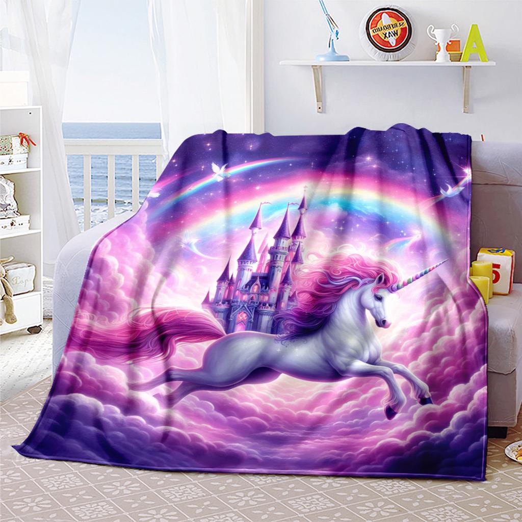 Unicorn Fantasy Castle Flowers Blanket Soft Comfortable All Seasons Couch Office Nap Travel Festive Gift
