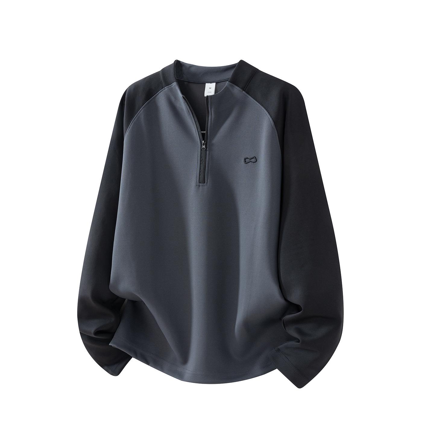 Men’s American Retro Half-Zip Black-Gray Hoodie, Stand Collar, Loose Fit, New with Tags. M