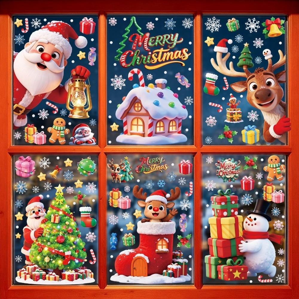 Snowflake Santa Snowman Cartoon Santa Glass Decals Decorative Static Sticker Party Supplies