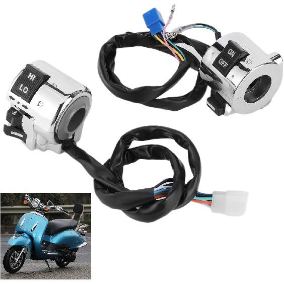 Motorcycle Handlebar Switch, Universal Motorcycle Handlebar Switch Control Button for Headlight Turn Horn, Pair Assembly with 25mm Chrome Plated