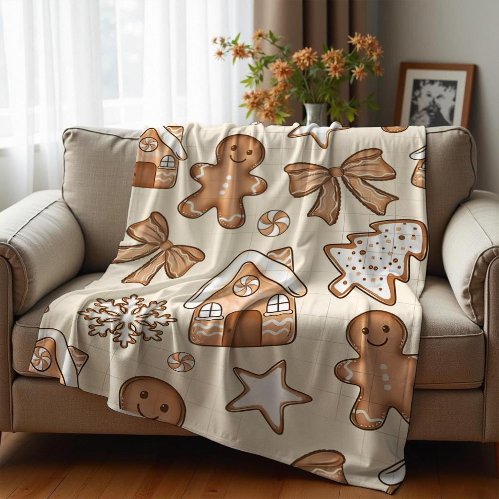 Lebkuchen-Keks Weiche Flanell-Decke Atmungsaktige Warme Überwurfdecke für Büro Auto Sofa Kinderzimmer Geburtstag Weihnachten Geschenk
