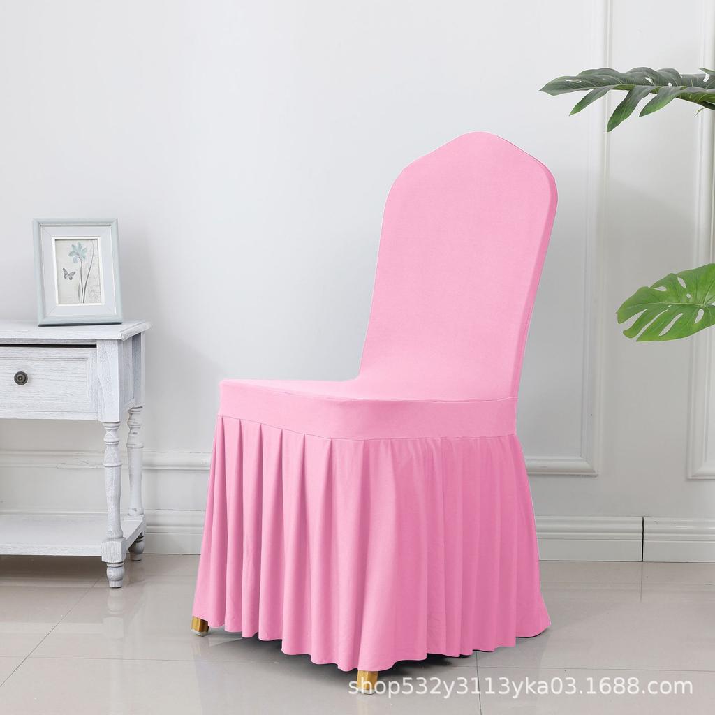 Banquet Chair Cover Thickened Elastic Pleated Skirt Dining Chair Cover Wedding Hotel Party Venue Decoration Simple and Versatile
