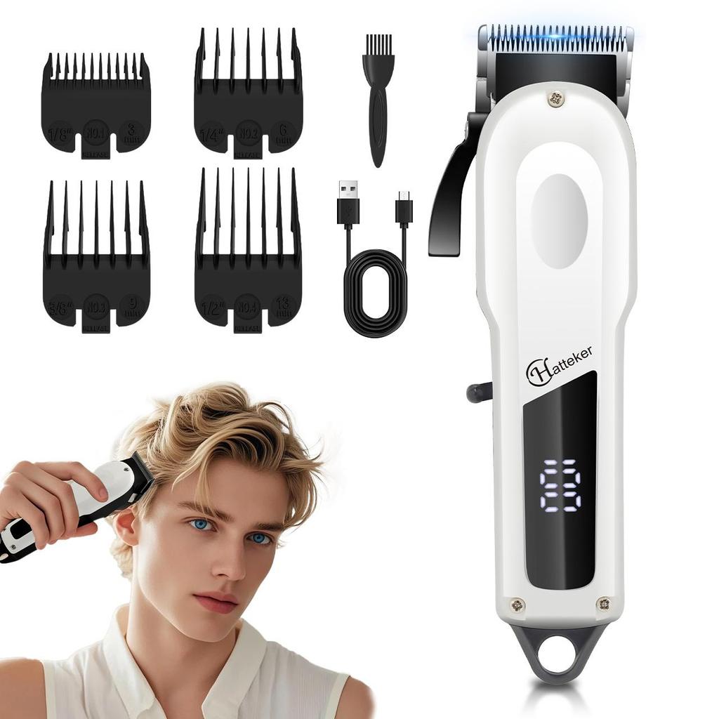 Hatteker Professional Hair Clipper Intelligent Digital Display Beard Trimmer Cordless USB Rechargeable Hair Clipper Kit Barber for Man