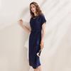 Zhaojun 2026 Summer Mulberry Silk Round Neck Tie-Waist Short Sleeve Midi Dress