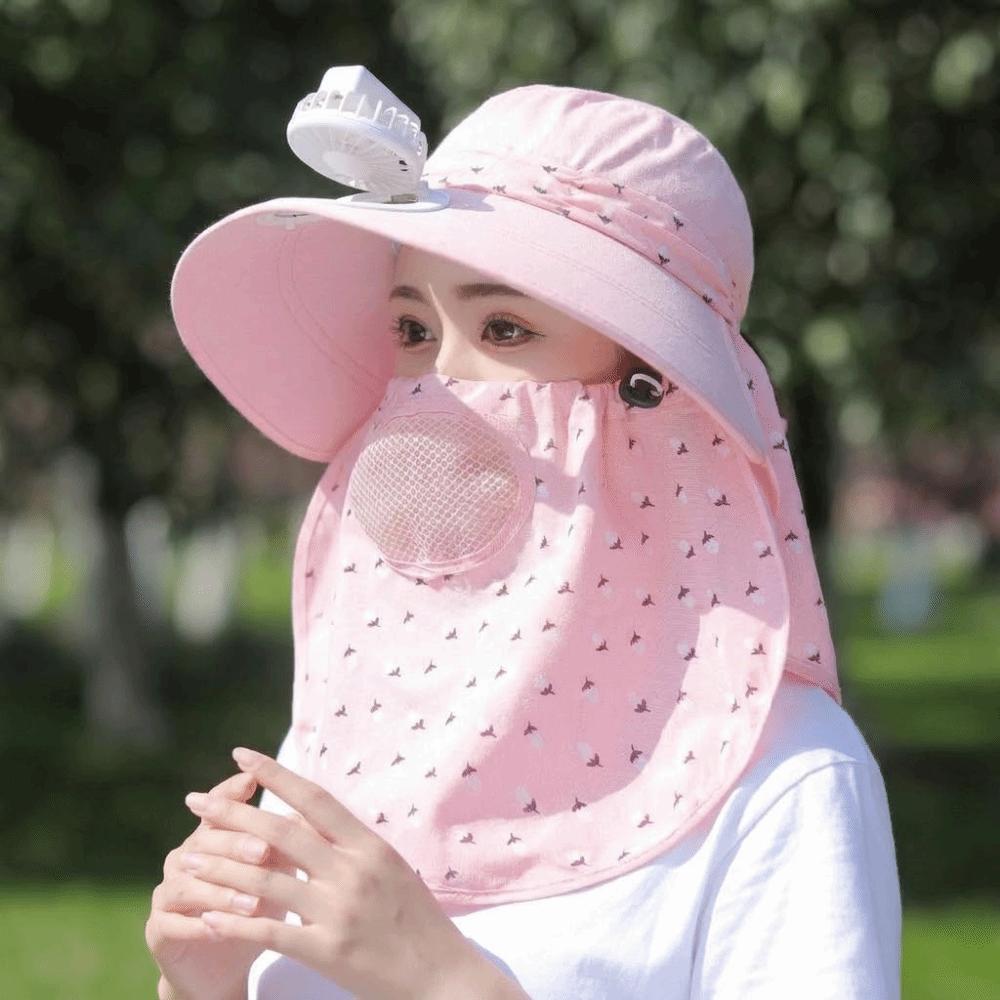Windproof Tea Picking Hat With Neck Flap Women Sun Hat Casual Electric Fan Bucket Hat Hiking