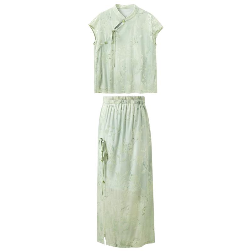 Sancai Floral Burnout New Chinese Style Two-Piece Set L