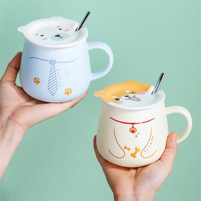 Taza Cerámica Dibujos Animados Lindos Taza Tapa Cara Animal Creativa Taza Shiba Inu Taza Sabor Gato Taza Agua Oso Blanco Grande Taza Desayuno