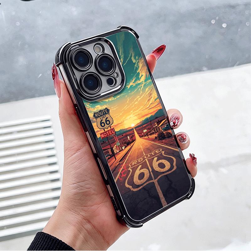 America Route 66 Plating Phone Case For Xiaomi Poco X5 X6 X7 X8 Pro Max F8 Ultra F7 M8 M7 M5S Redmi 15C 15 14C 13C 13 X3 12C F6