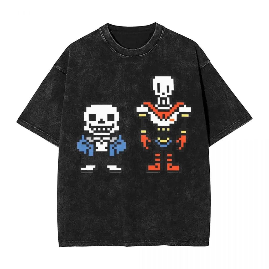Hot Sale PS Game Undertale Sans Papyrus Graphic Print Vintage Washed TShirt Men Women Cotton Fashion Summer Tee Oversized Top