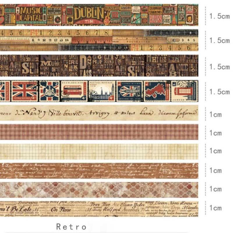 10pcs Retro Simple and Paper Tape for Diy Decoration Diary Clippings Handicrafts Gift Packaging Birthday Gifts Student Supplies