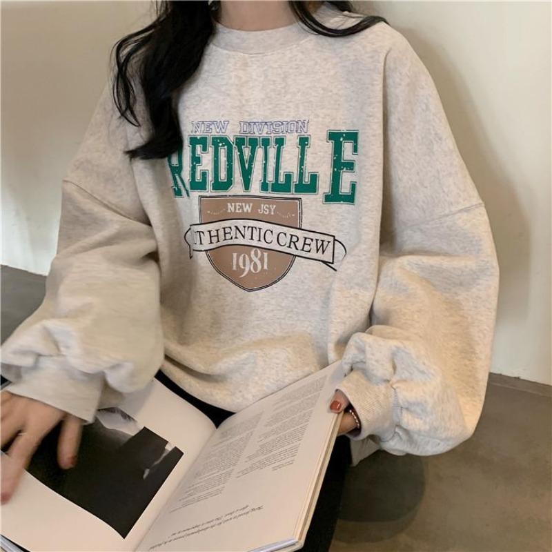 Women Long Sleeve O Neck Loose Pullovers Female Tops Solid Color Sweatshirts