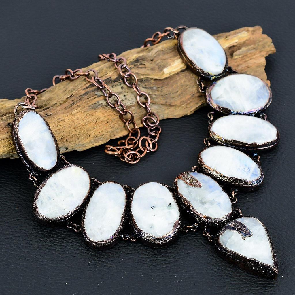 Rainbow Moonstone Necklace Gemstone Jewelry, Copper Electroformed Necklace, Adjustable Handmade Beautiful Jewelry Chain Necklace