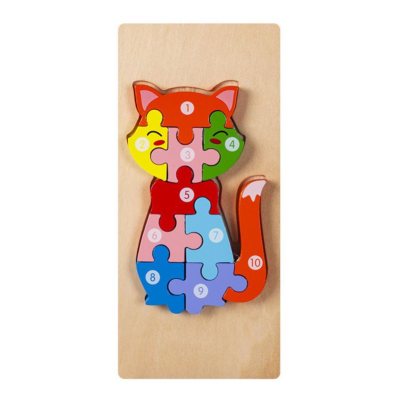 3D Wooden Buckle Puzzle: Educational Toy for Early Learning - Numbers, Transportation, and Animal Blocks