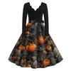 Women's Casual Fashion Long Sleeve Halloween Graphic Printed Vintage Long Dresses