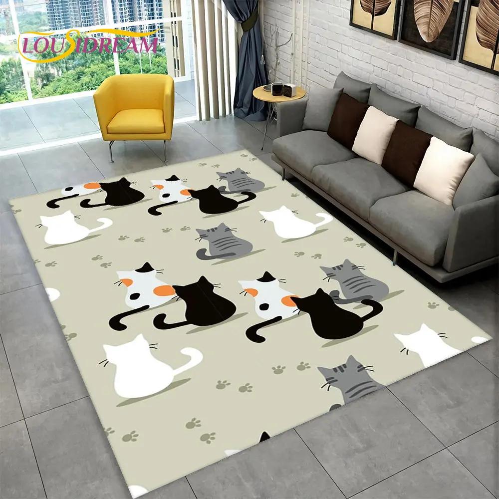 Cute Cat Cartoon Area Rug,Carpet Rug for Living Room Children's Bedroom Sofa Doormat Decor,Kids Play Crawling Non-slip Floor Mat