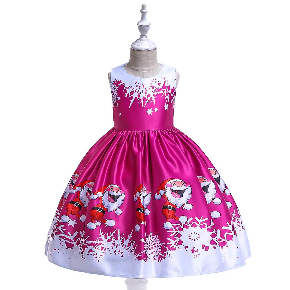 Christmas Children'S Dress Cartoon Printed Satin Cloth Performance Christmas Dance Performance Dress