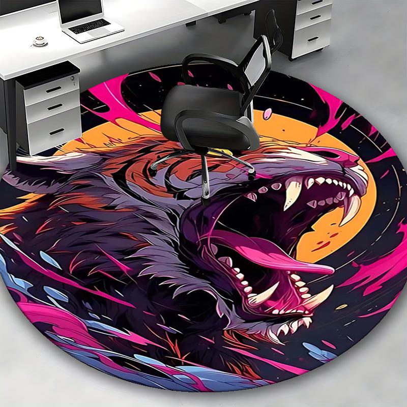 1pc Anime Design Tiger Head Round Carpet Office Chair Mat, Non Slip Rug for Home Decor, Living Room, Bedroom, Game Room, Festival Gift