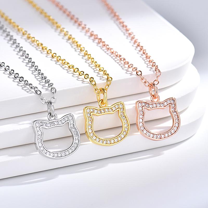 Luxury Niche Women's KT Cat Pendant Necklace with Inlaid Diamonds - Cute, Versatile Fashion Jewelry Gift