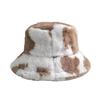 Faux Fur Fisherman Bucket Hat Milk Cow Pattern Warm Cozy Fluffy Bucket Hat Christmas Thanksgiving Headwear