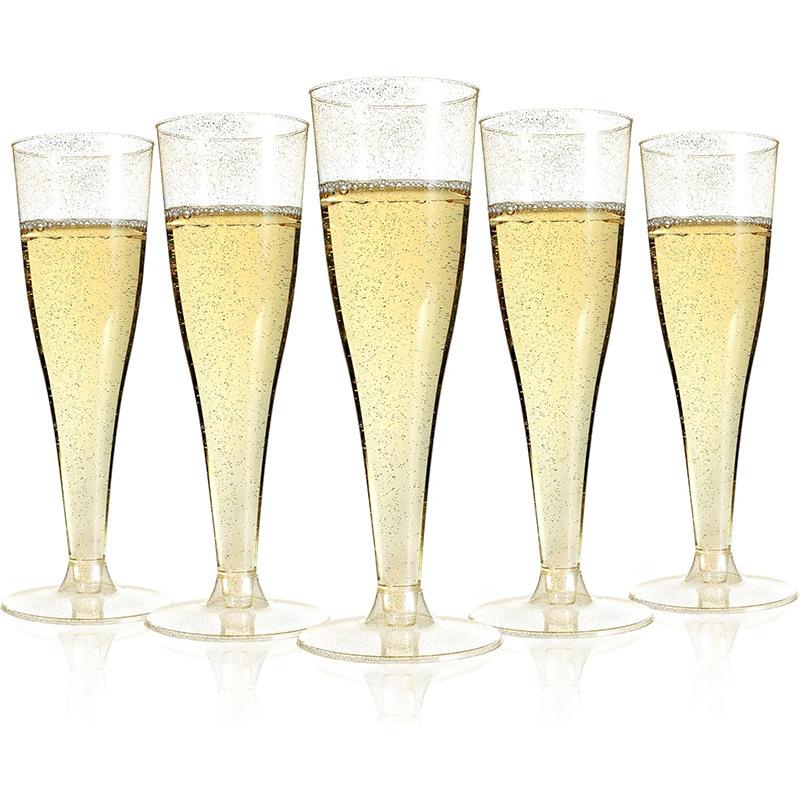 50pcs Disposable Plastic Champagne Glasses Cocktail High Footed Glasses Crystal Glasses Imitation Glass Wedding Party Supplies 50pcs