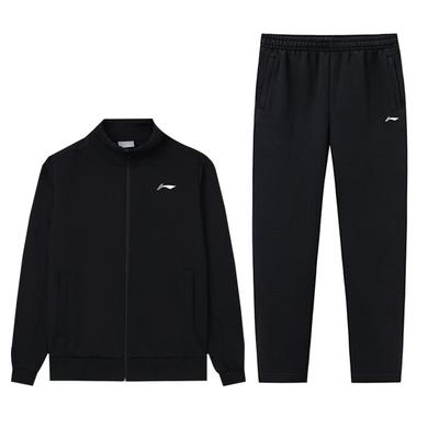Li Ning Série Badminton Logo Col Ample Manches Longues Taille Élastique Pantalon Long Costume de Sport Décontracté Costume Unisexe Noir AWEU035-1