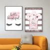 Fashion Pink Flower Perfume Eyelash Lip Makeup Poster Print Girl's Room Canvas Painting Wall Art Picture for Beauty Salon Decor