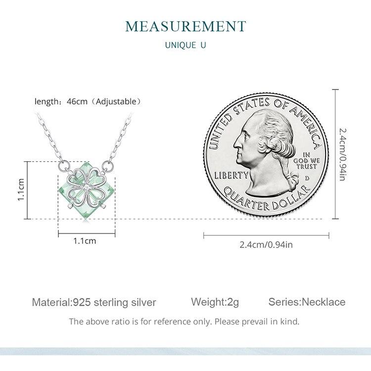 BAMOER 925 Sterling Silver Light Green Four-leaf Clover Pendant Necklace Lucky Neck Chain for Women Trendy Fine Jewelry