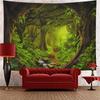 Tushelia Forest Tapestry Psychedelic Tree Cave Tapestries Fantasy Nature Landscape Backdrop Tapestries Stream Through Rainforest Jungle Tapestry Wall