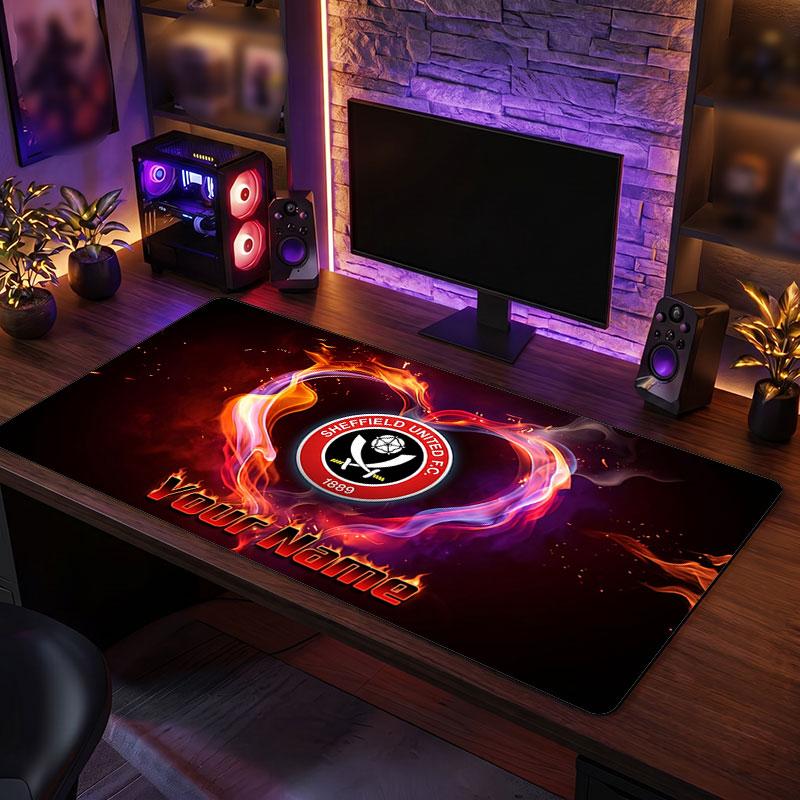 Sheffield United FC Custom Large Mouse Pad, Personalized Name Text Print, Football Logo Non‑Slip Desk Mat Gaming Gift